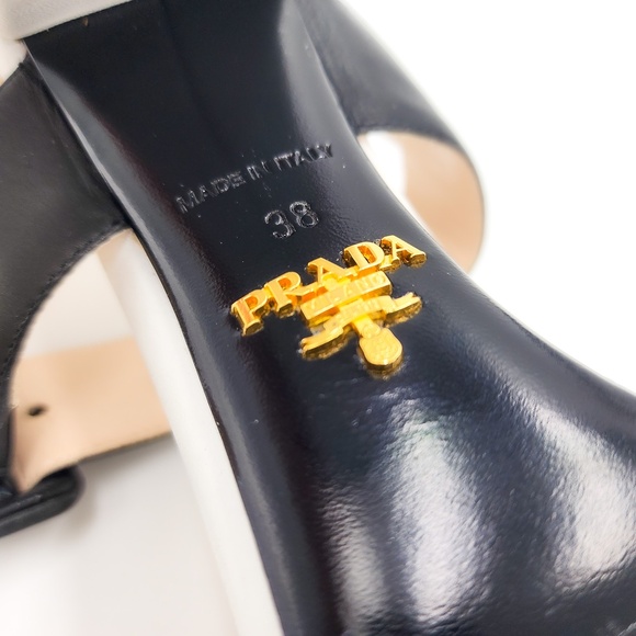 Prada Leather Mary Jane Black & White Designer Sandals Heels w.box EU 38 - Picture 8 of 9